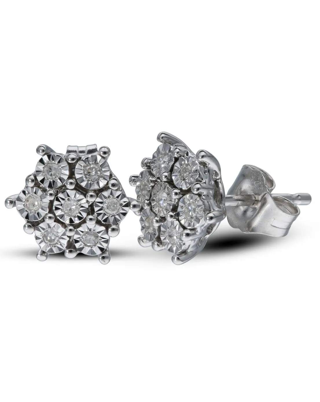 Sterling Silver 0.08ct Diamond Cluster Earrings