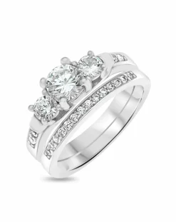 Sterling Silver Cubic Zirconia Two Piece Bridal Ring Set