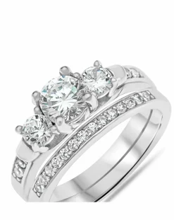 Sterling Silver Cubic Zirconia Two Piece Bridal Ring Set