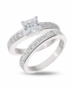 Sterling Silver Cubic Zirconia Two Piece Bridal Ring Set