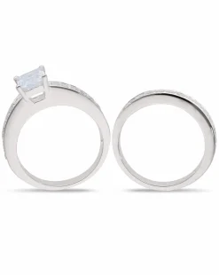 Sterling Silver Cubic Zirconia Two Piece Bridal Ring Set