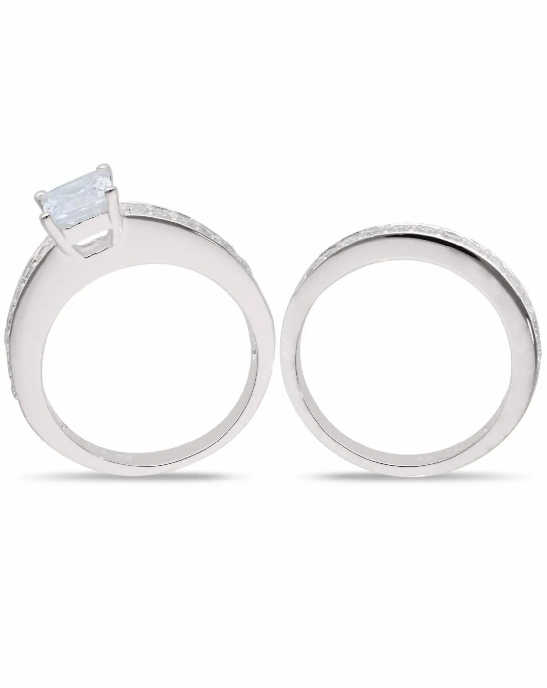 Sterling Silver Cubic Zirconia Two Piece Bridal Ring Set