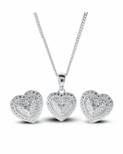 Sterling Silver Diamond Heart Earring & Pendant set