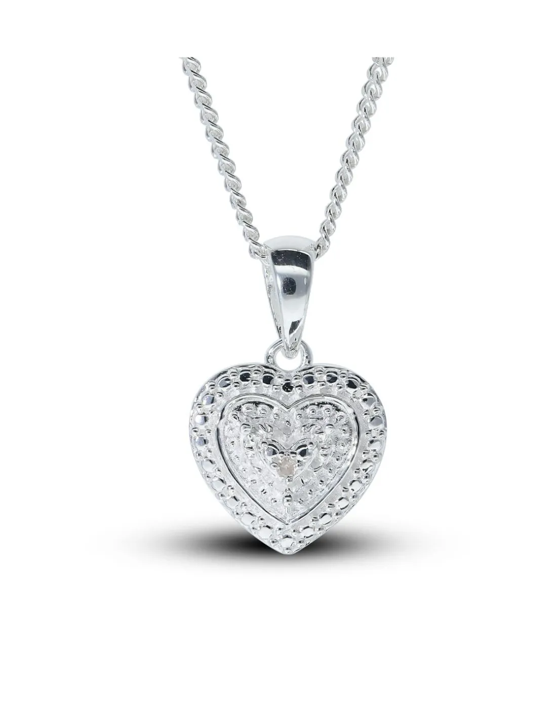 Sterling Silver Diamond Heart Earring & Pendant set