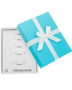 Sterling Silver Five Piece Cubic Zirconia Solitaire Earring Set