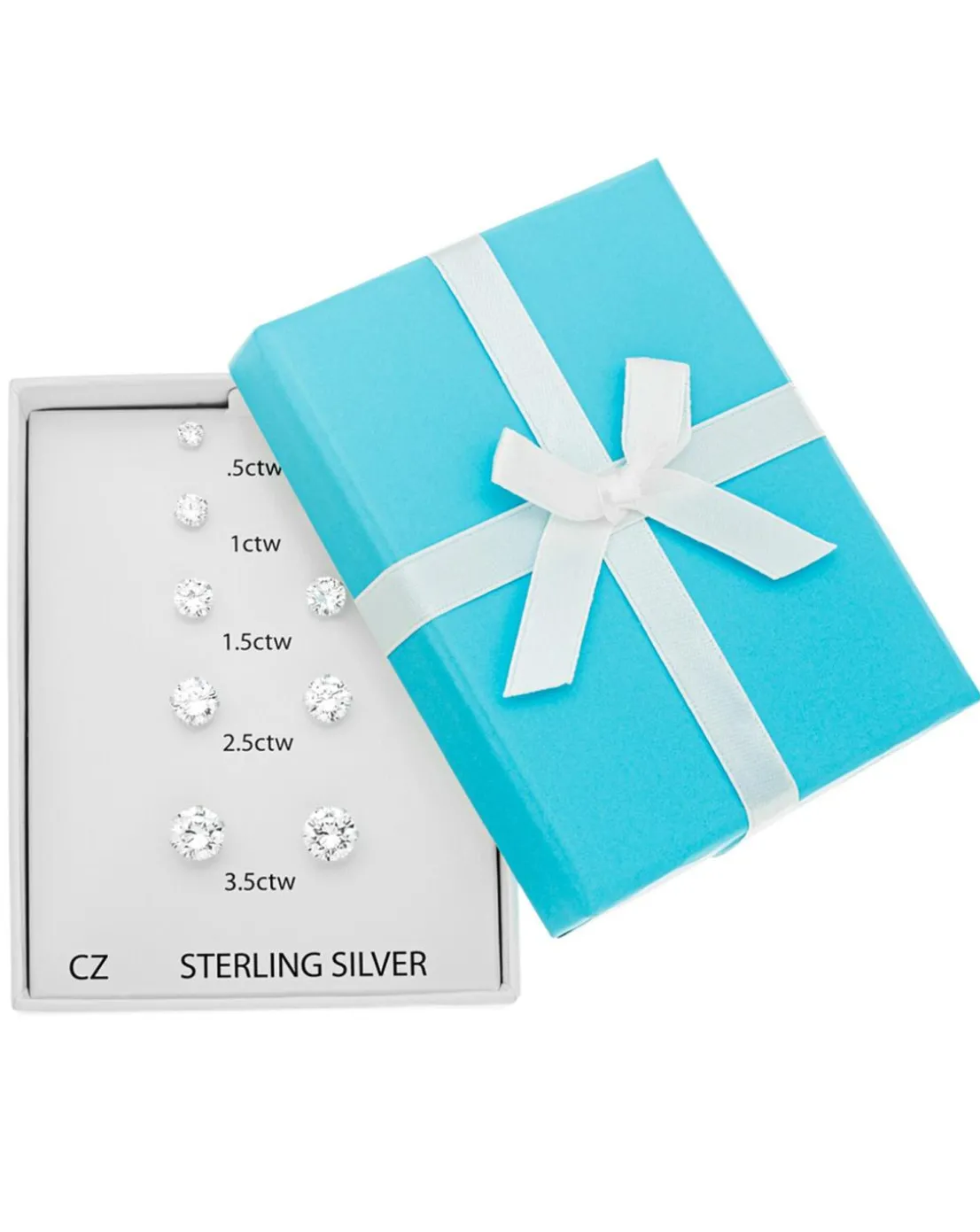 Sterling Silver Five Piece Cubic Zirconia Solitaire Earring Set