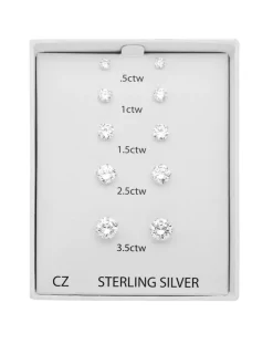 Sterling Silver Five Piece Cubic Zirconia Solitaire Earring Set