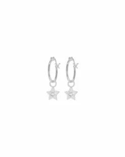 Sterling Silver Hoop Star Drop Earrings