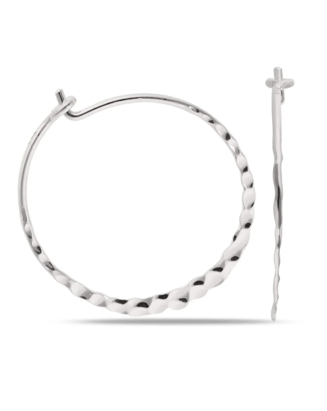 Sterling Silver 25mm Hammered Design Hoops