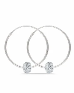 Sterling Silver 25mm Hoops with Moving Crystal Ball