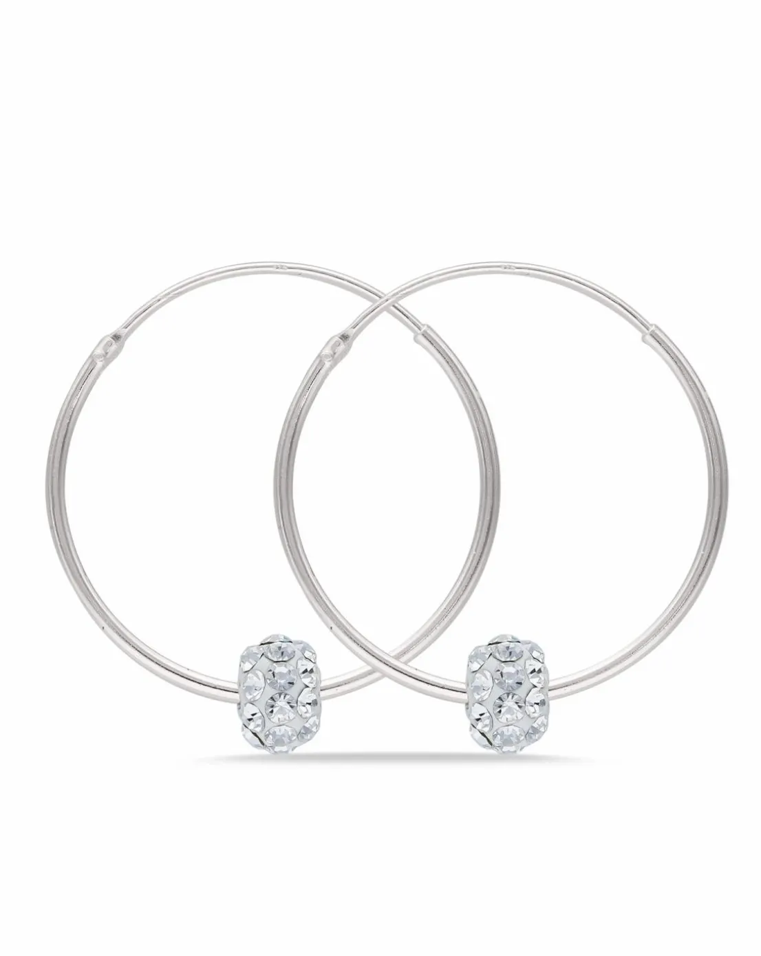 Sterling Silver 25mm Hoops with Moving Crystal Ball