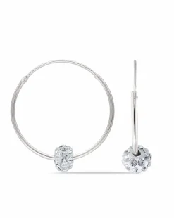 Sterling Silver 25mm Hoops with Moving Crystal Ball