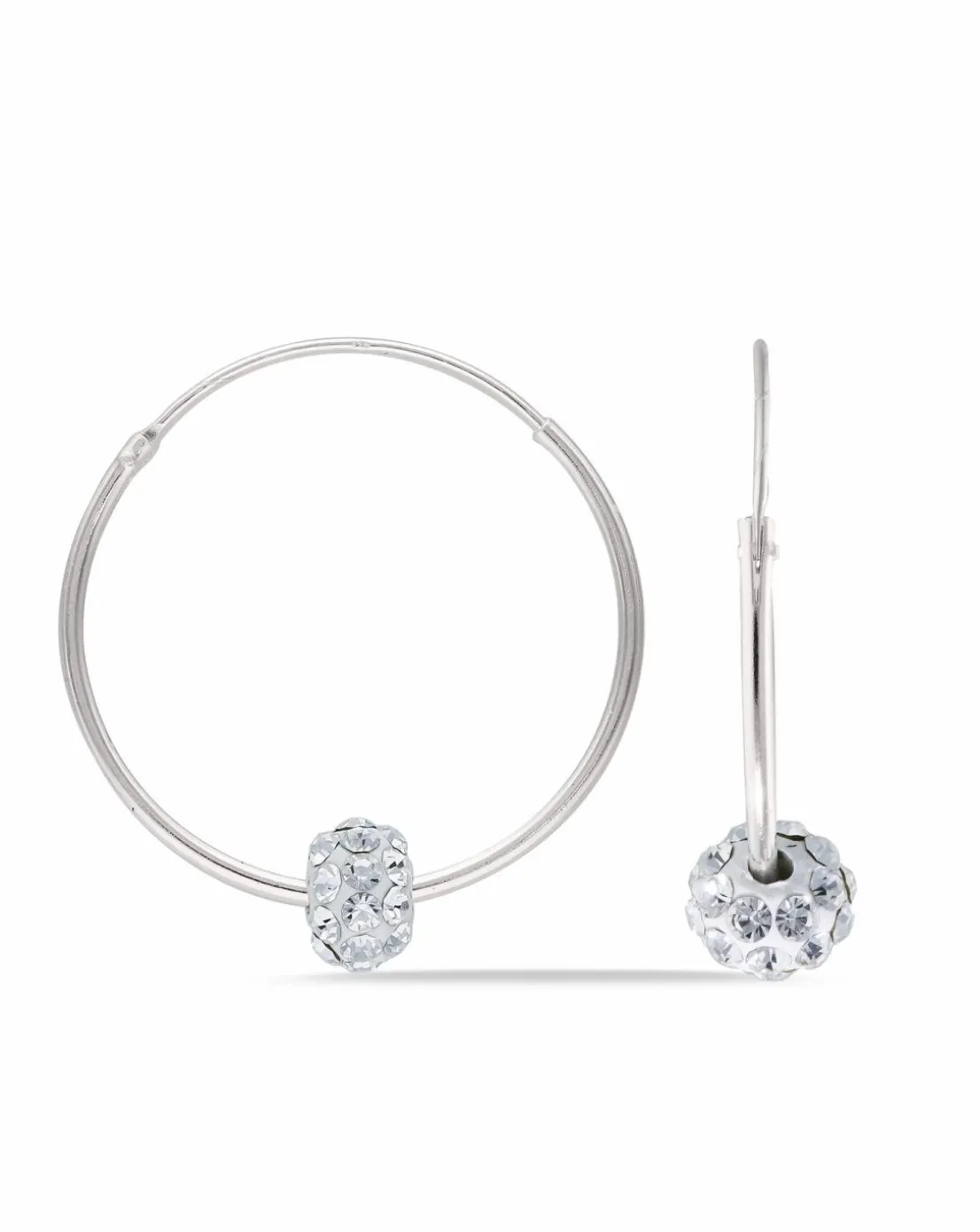 Sterling Silver 25mm Hoops with Moving Crystal Ball
