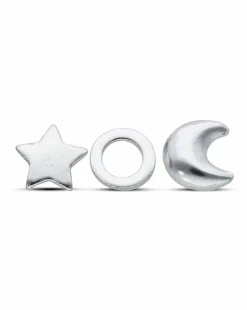 Sterling Silver Moon, Star & Circle Earring Set