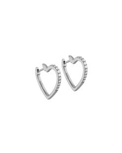 Sterling Silver Round CZ Heart Earrings