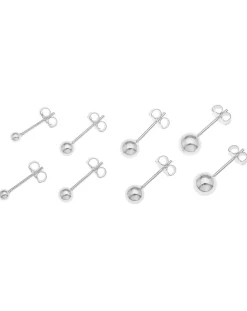 Sterling Silver Set of 4 Pairs 3-4-5-6mm Plain Studs