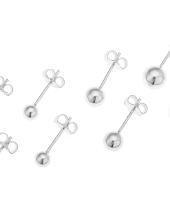 Sterling Silver Set of 4 Pairs 3-4-5-6mm Plain Studs