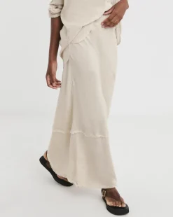 Stone Linen Mix Frayed Hem Skirt