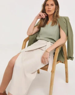 Stone Linen Mix Midi Wrap Skirt