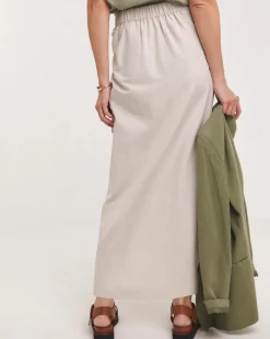 Stone Linen Mix Midi Wrap Skirt
