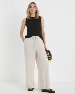 Stone Linen Mix Wide Leg Trouser