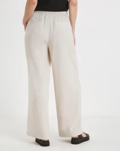 Stone Linen Mix Wide Leg Trouser