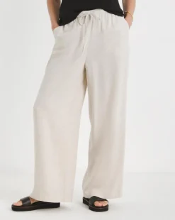 Stone Linen Mix Wide Leg Trouser