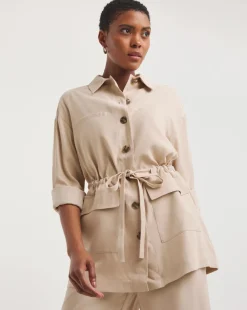 Stone Twill Tie Waist Overshirt