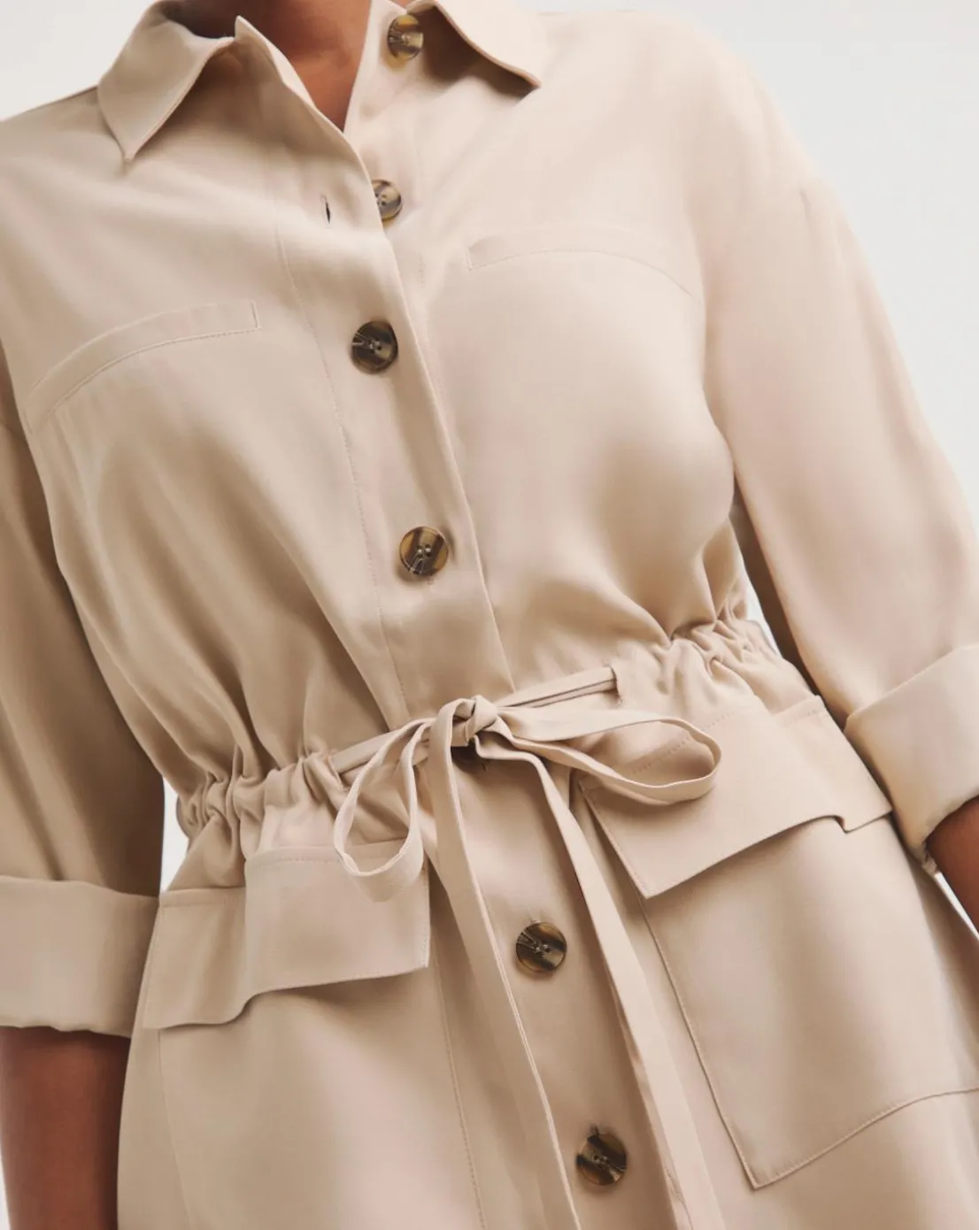 Stone Twill Tie Waist Overshirt