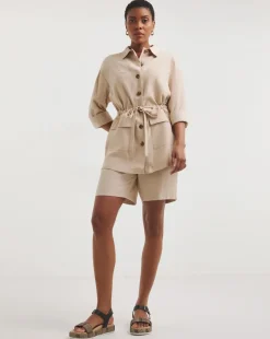 Stone Twill Tie Waist Overshirt