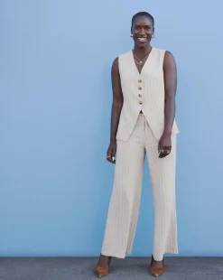 Stripe Linen Mix Longline Waistcoat