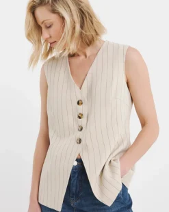 Stripe Linen Mix Longline Waistcoat