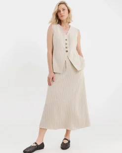 Stripe Linen Mix Midaxi Skirt