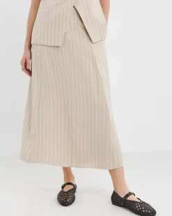 Stripe Linen Mix Midaxi Skirt