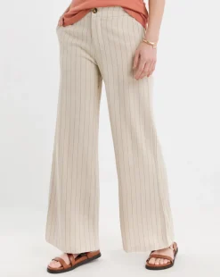 Stripe Linen Mix Wide Leg Trousers