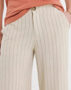 Stripe Linen Mix Wide Leg Trousers