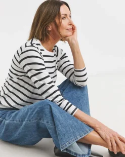 Stripe Long Sleeve Longline Curved Hem Top