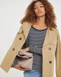 Stripe Scallop Scoop Neck Long Sleeve Top