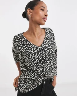 Striped Animal Print Slouch 3/4 Sleeve Longline Top