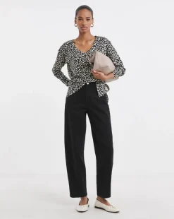 Striped Animal Print Slouch 3/4 Sleeve Longline Top