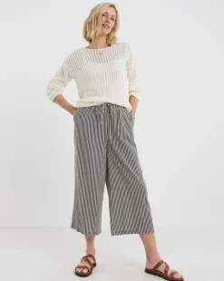Striped Linen Mix Cropped Wide Leg Culottes