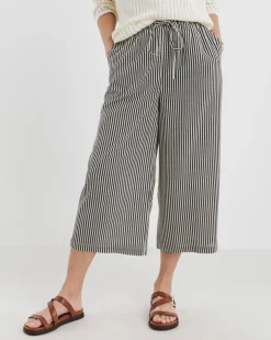 Striped Linen Mix Cropped Wide Leg Culottes