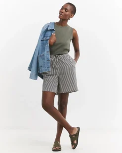 Striped Linen Mix Knee Length Shorts