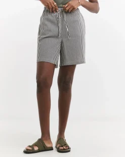 Striped Linen Mix Knee Length Shorts