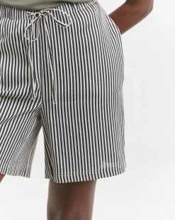Striped Linen Mix Knee Length Shorts