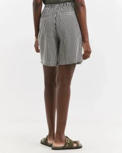 Striped Linen Mix Knee Length Shorts