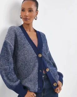 Striped Ribbed V Neck Cardigan