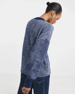 Striped Ribbed V Neck Cardigan