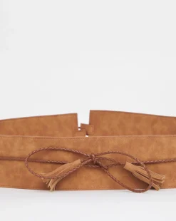 Tan Tassle Tie Waist Belt