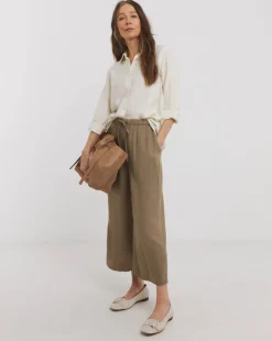 Taupe Linen Mix Cropped Wide Leg Culottes